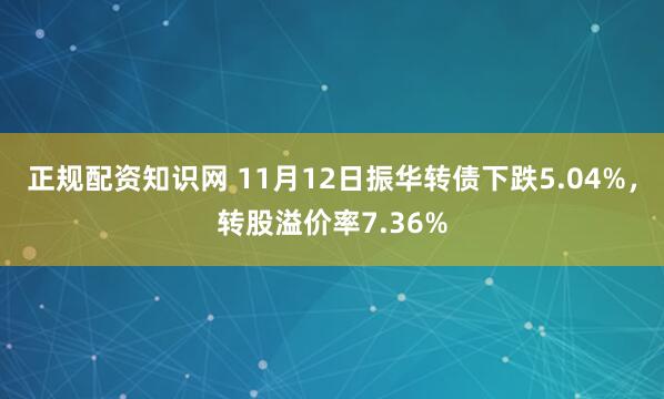 正规配资知识网 11月12日振华转债下跌5.04%，转股溢价率7.36%
